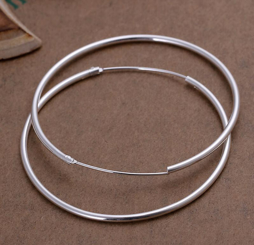 925 Sterling Silver Hoop Earrings Large Hooped Sleeper 50mm 5cm Ladies UK FREE SHIPPING