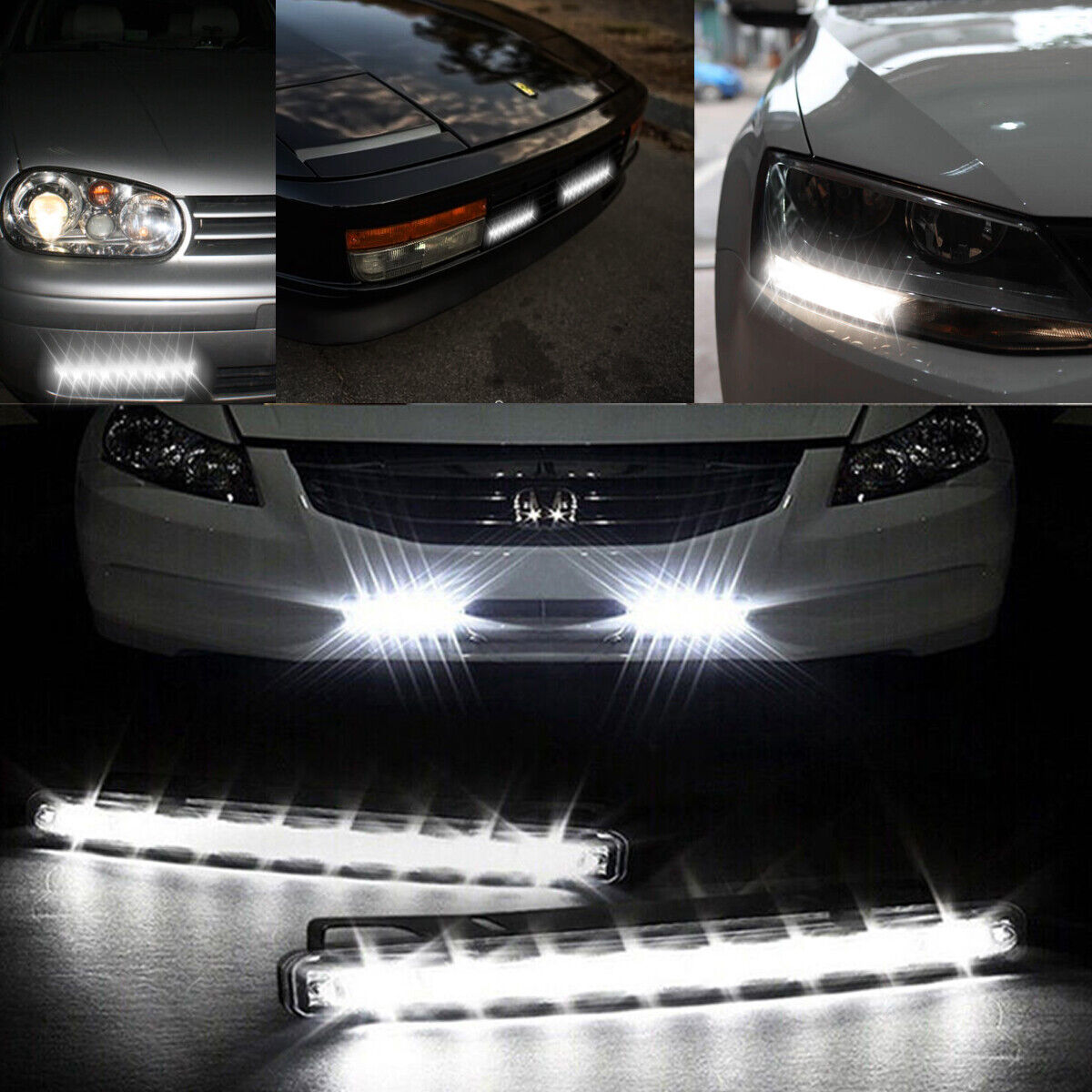 2X 8 LED Daytime Running Lights DRL Car Fog Day Driving Lamps Super White 12V