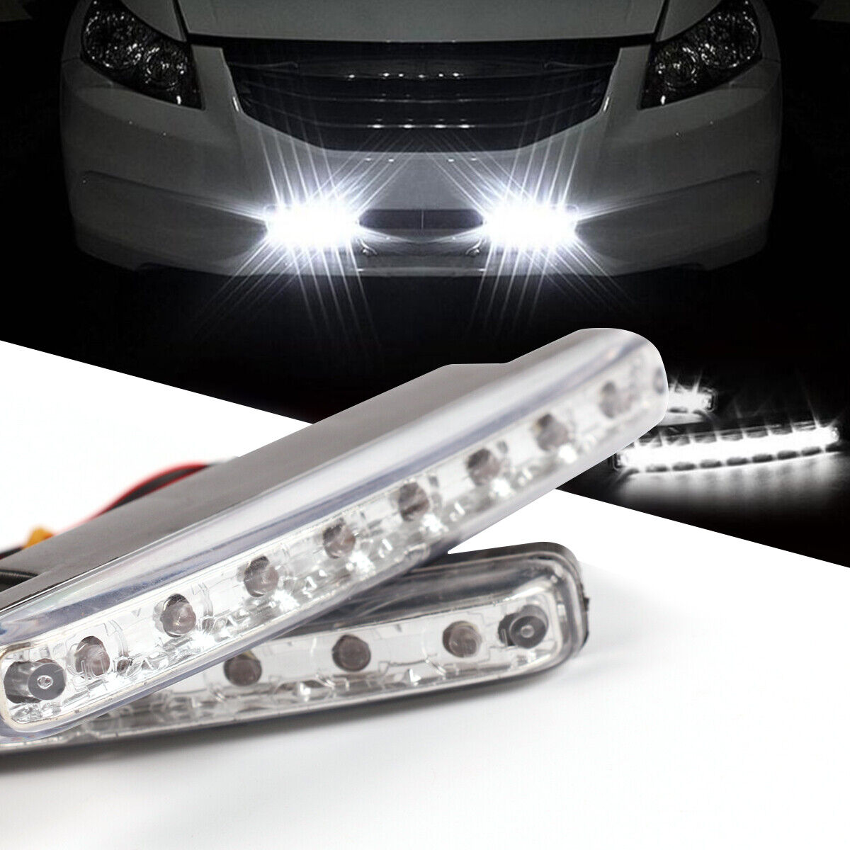 2X 8 LED Daytime Running Lights DRL Car Fog Day Driving Lamps Super White 12V