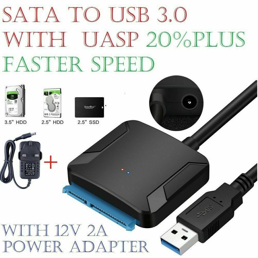 USB to Sata Adapter USB 3.0 to 2.5" 3.5" Sata HDD SSD Hard Drive Power Adapters