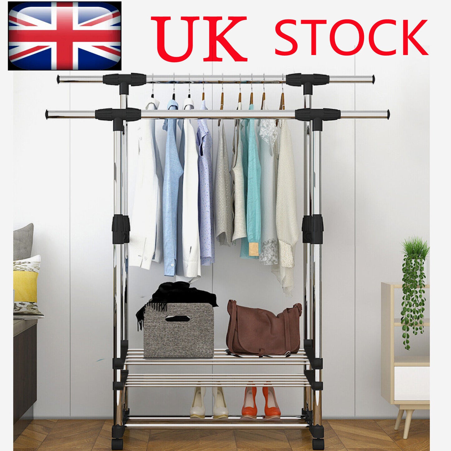 NEW! Heavy Duty Metal Clothes Rail Storage Garment Shelf Hanging Display Stand Rack