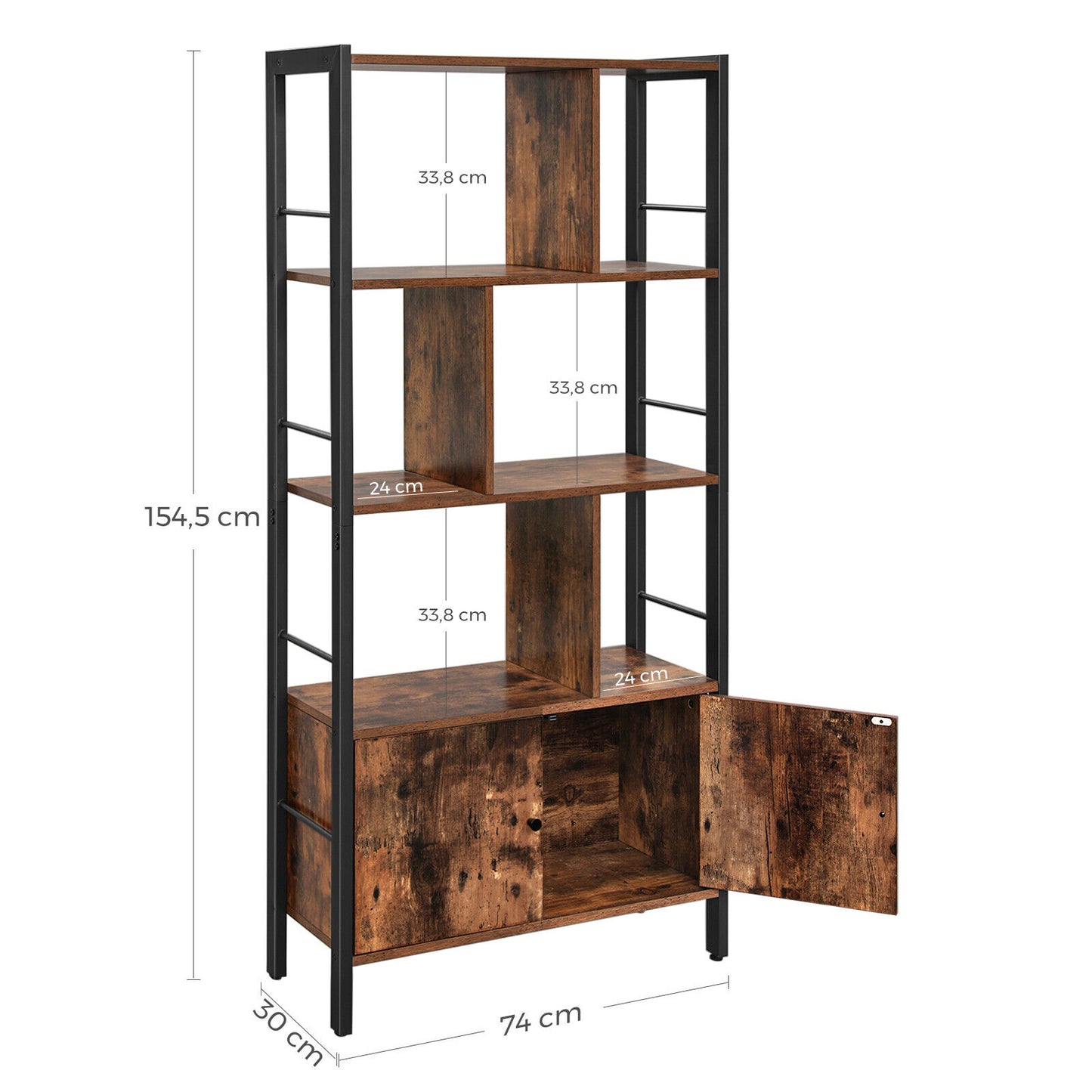 Bookcase 4-Tier Shelving Unit Display Plant Stand Metal Frame Rustic Brown
