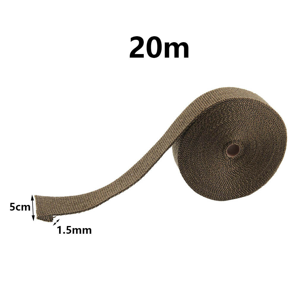 20M TITANIUM EXHAUST HEAT WRAP EXHAUST MANIFOLD GOLD HIGH TEMP INSULATING with 10 zip ties