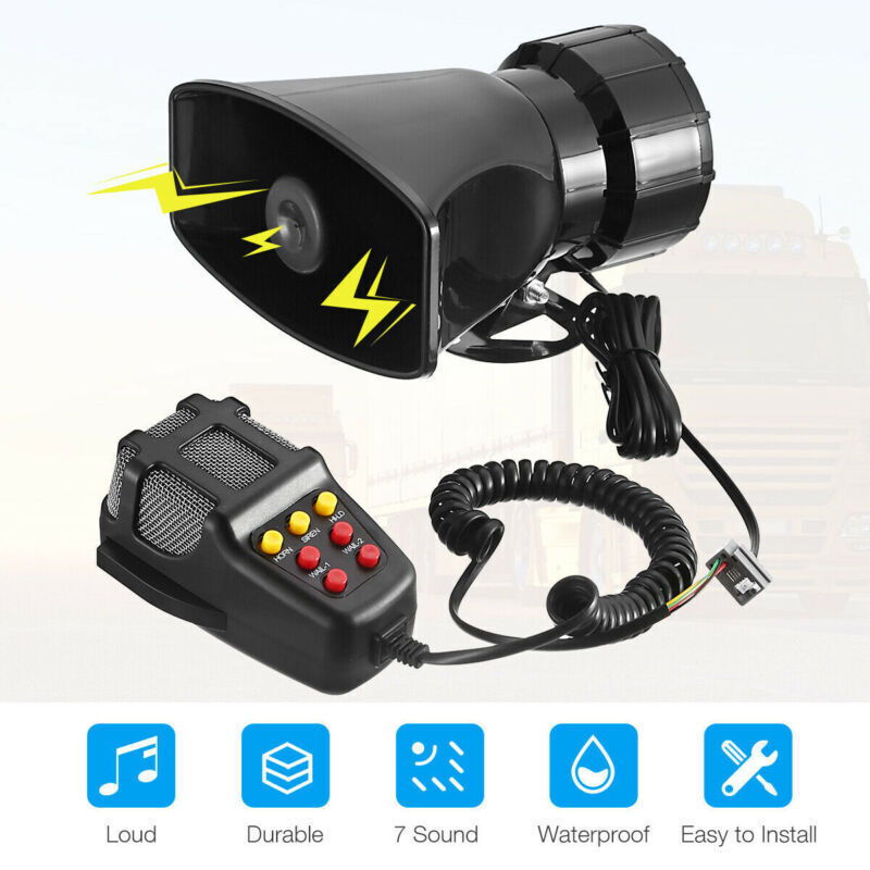 12V 7 Tone Sound Car Police Siren Horn Megaphone With Mic PA Speaker System