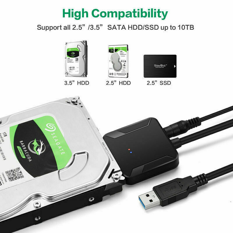 USB to Sata Adapter USB 3.0 to 2.5" 3.5" Sata HDD SSD Hard Drive Power Adapters