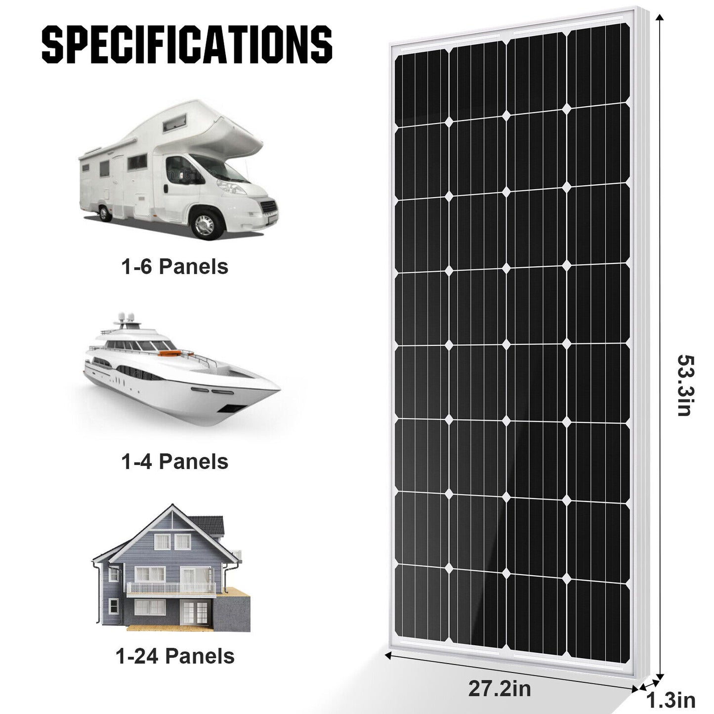 100W 200W 300W Solar Panel Kit with Mounting Brackets for RV Campervan Caravan