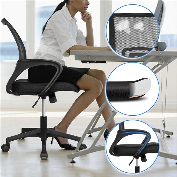 Home Office Chair Computer Desk Chair Swivel with Back Support Wheel Study Black