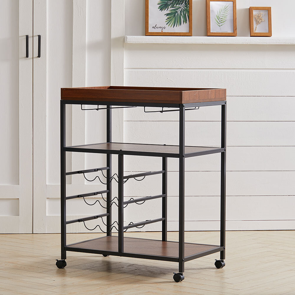 Industrial Glass Drinks Trolley Rustic Metal Cart Serving Shelf Kitchen Table UK