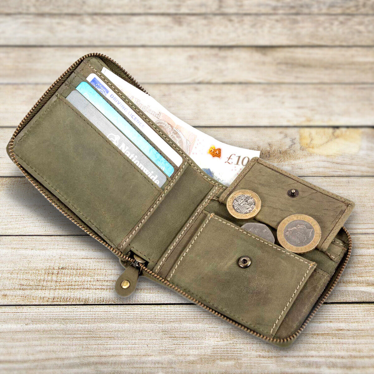 Genuine 100% Leather Wallet RFID Blocking Credit ID Card Holder Zip Closure UK