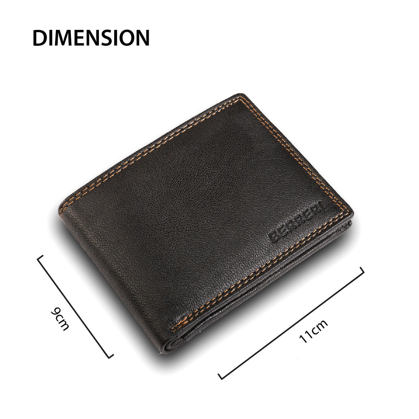Mens 100% Genuine Leather Wallet RFID Safe Card Holder Quality BERRERI Gift Box