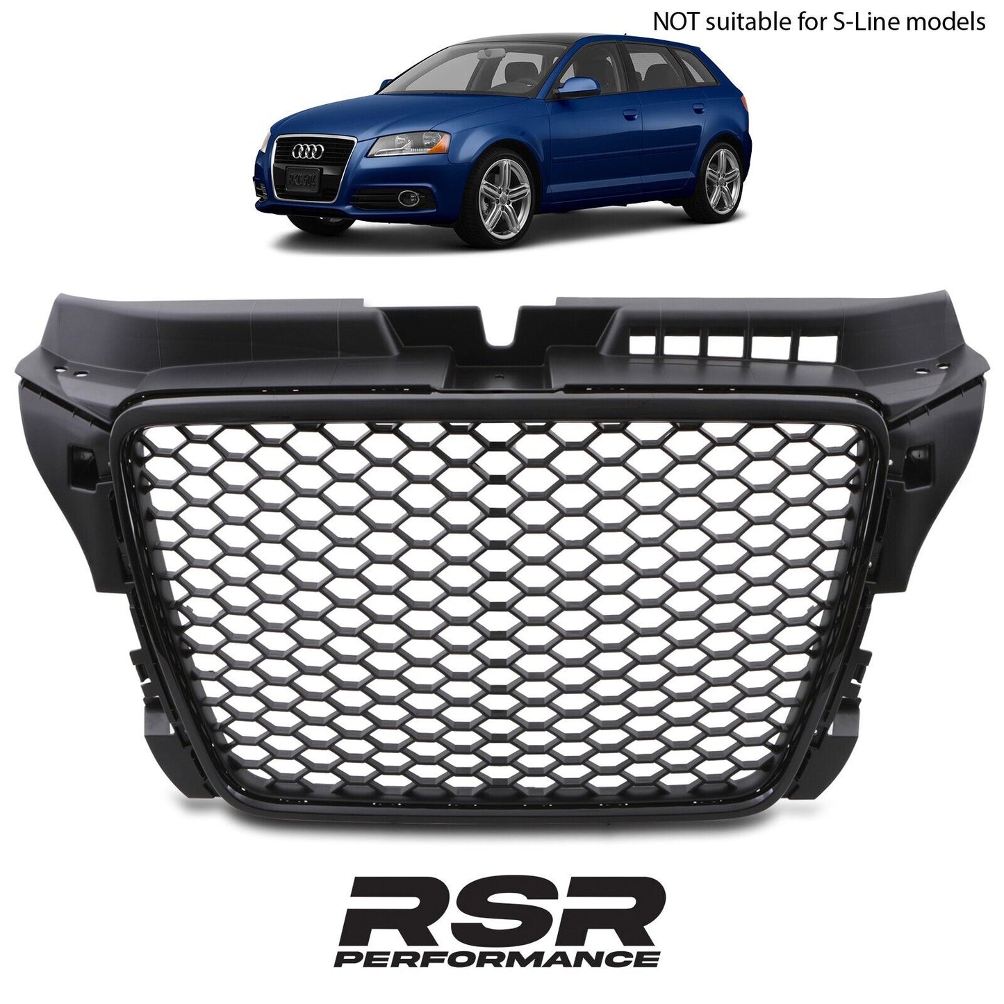 RS STYLE BLACK DEBADGED BADGELESS SPORT MESH GRILL GRILLE FOR AUDI A3 8P 09-11