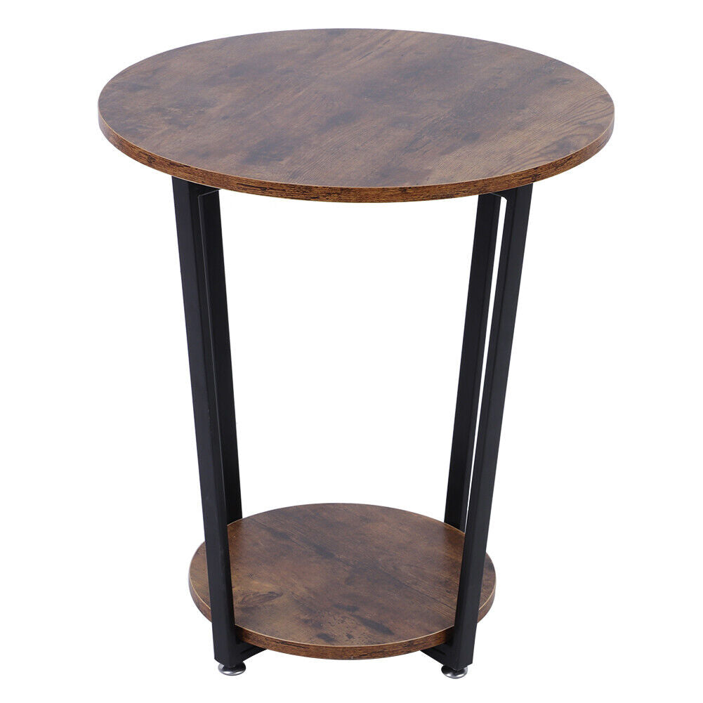 2 Tier Industrial Vintage Coffee Small Round Metal Sofa Side End Table Tray