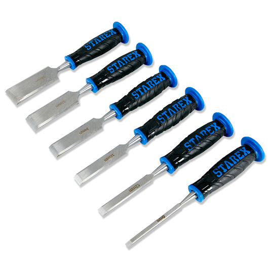 💥SALE💥6 PIECE WOOD CHISEL SET WORK PROFESSIONAL CARBON STEEL GRIP STRIKING CAP BEVEL