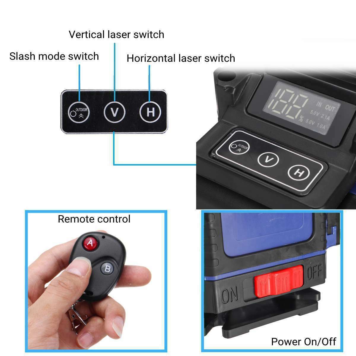 4D 16 Lines Self-Leveling Cross Line Laser Level with LCD Screen