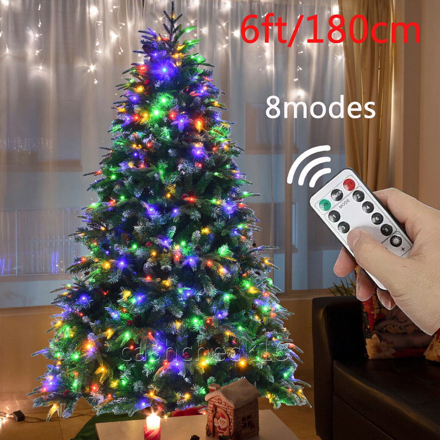 7FT Bushy Christmas Tree Xmas Decorations With 200 LED USB Lights & Stand