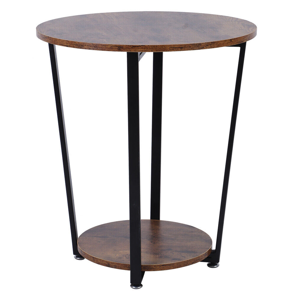 2 Tier Industrial Vintage Coffee Small Round Metal Sofa Side End Table Tray