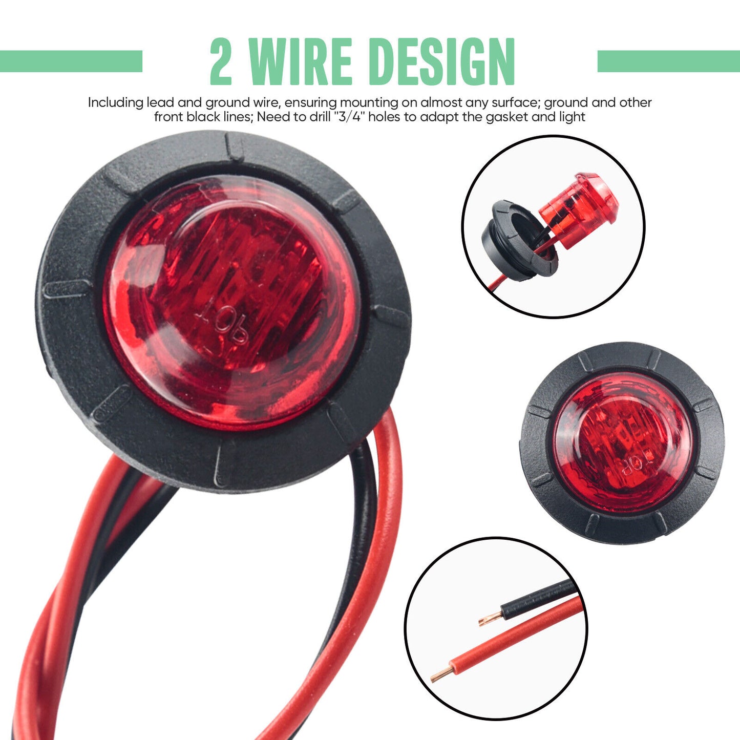 10Pcs 12V Car Truck Lorry Round LED Bullet Button Side Mini Marker Lights Lamp