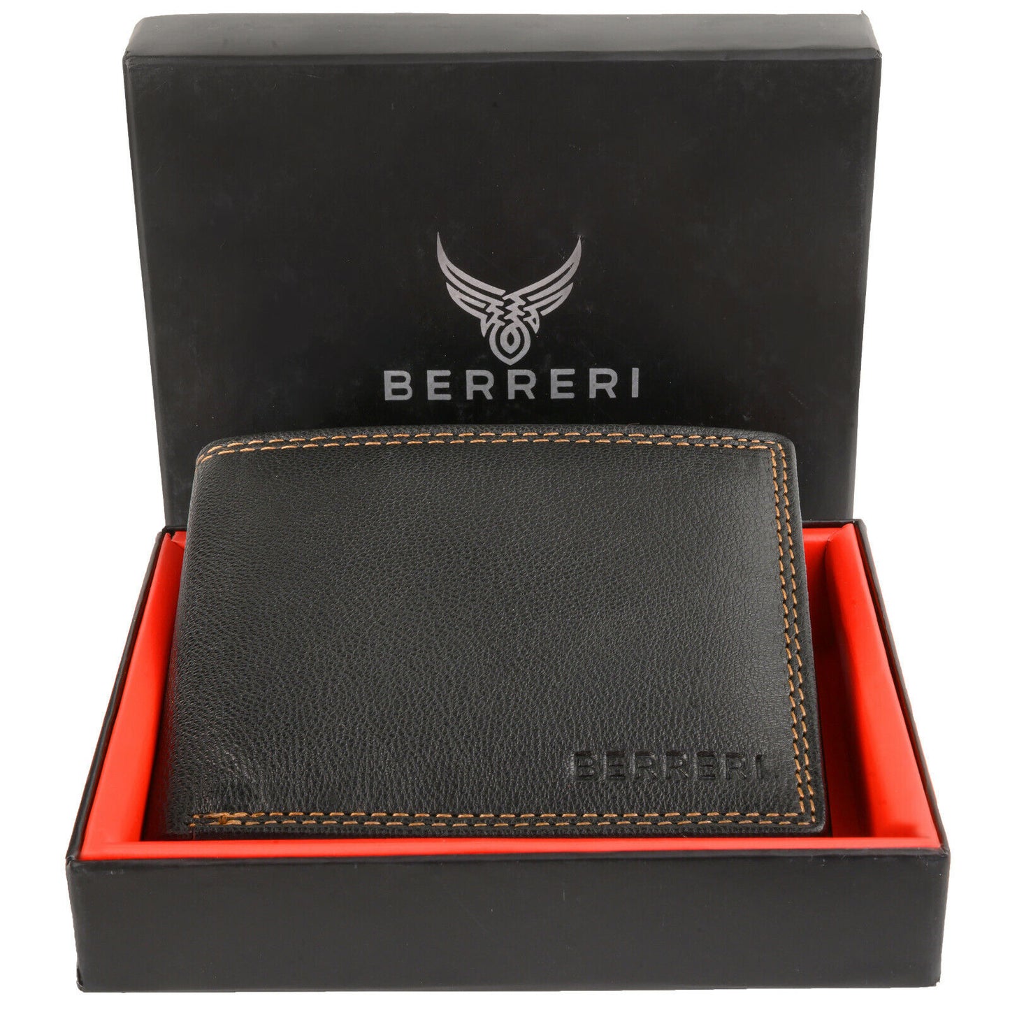 Mens 100% Genuine Leather Wallet RFID Safe Card Holder Quality BERRERI Gift Box