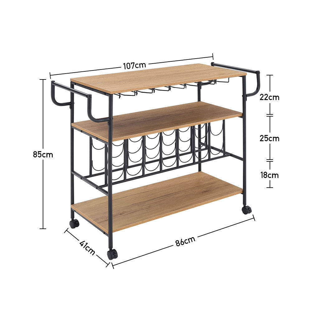 💥SALE💥 Rustic Wood Drinks Trolley Bar Cart W/ Wheels Wine Glass Bottle Rack