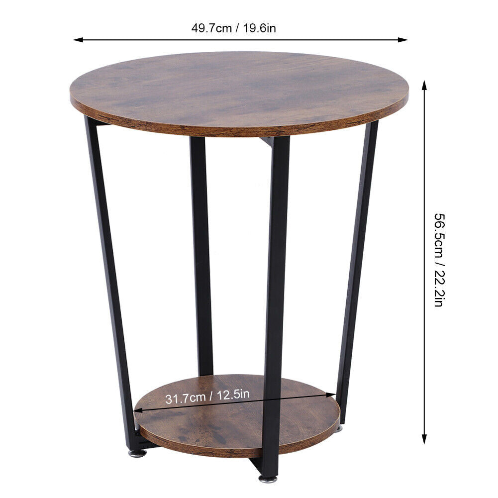 2 Tier Industrial Vintage Coffee Small Round Metal Sofa Side End Table Tray