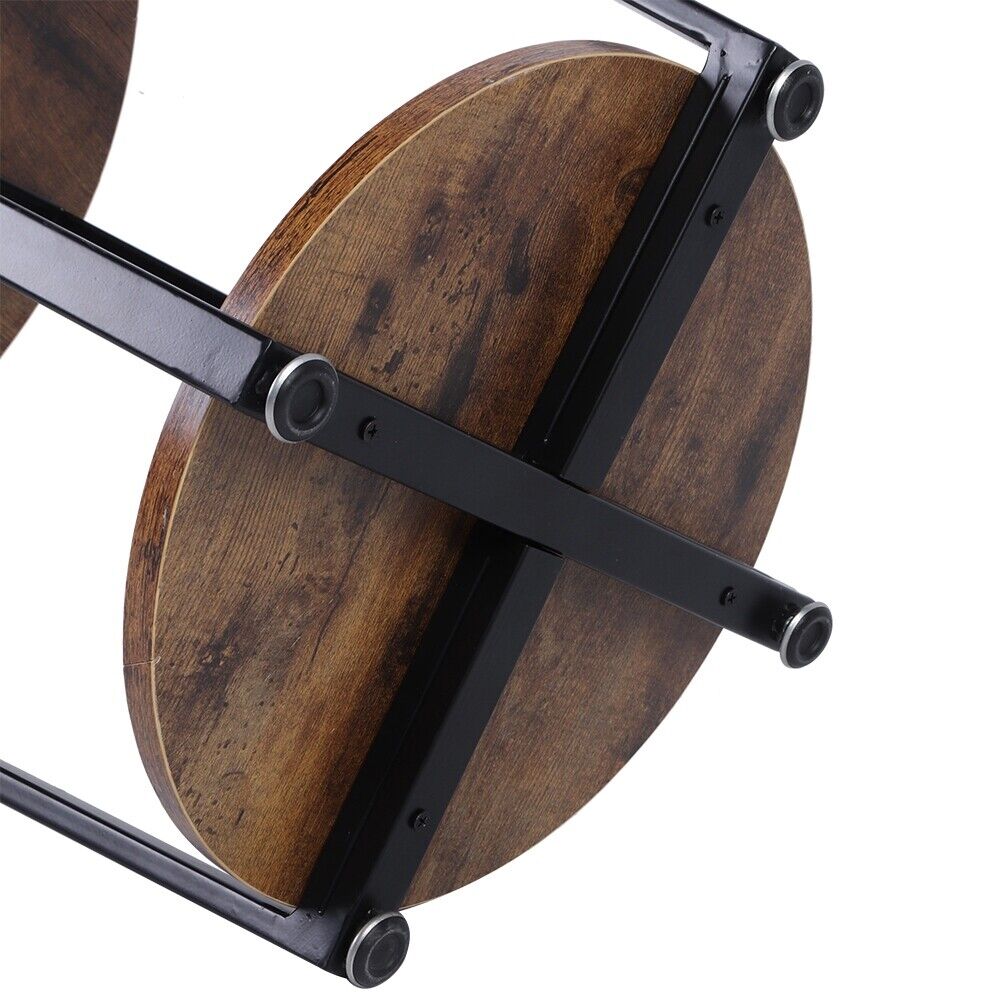 2 Tier Industrial Vintage Coffee Small Round Metal Sofa Side End Table Tray