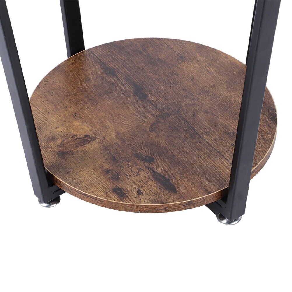 2 Tier Industrial Vintage Coffee Small Round Metal Sofa Side End Table Tray