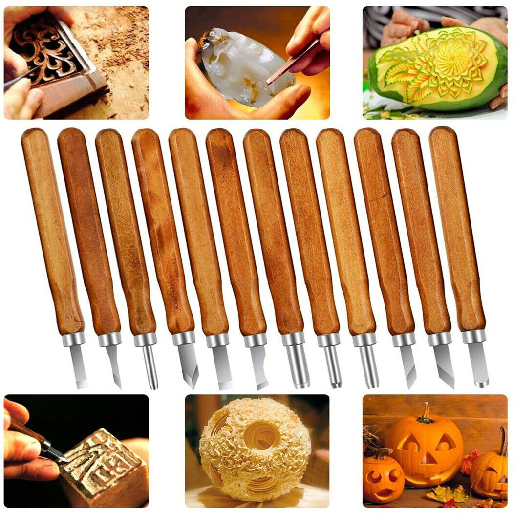 12 Pcs DIY Wood Carving Hand Chisel Tool Set Professional Woodworking Gouges UK