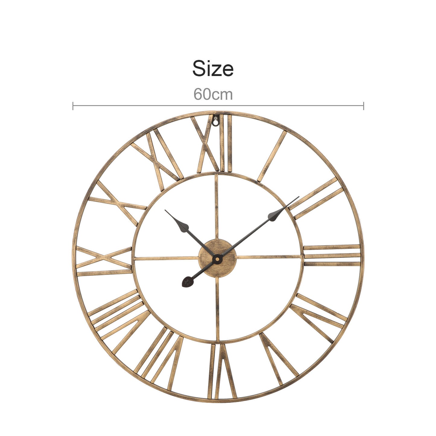 60CM Large Skeleton Metal Roman Wall Clock Big Numerals Giant Open Round Face UK