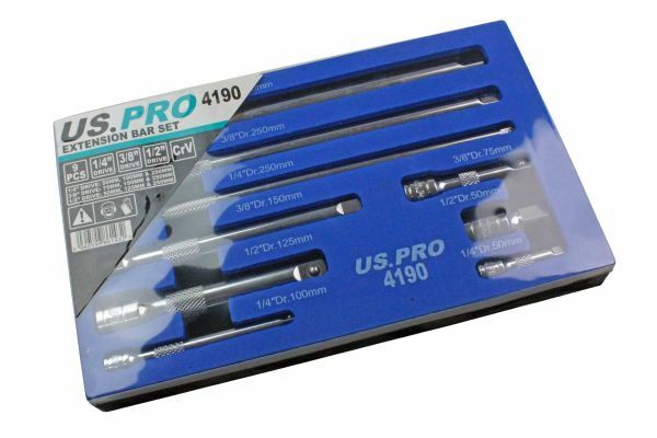 💥SALE💥US PRO Tools 9pc 1/4" 3/8" 1/2" Dr Extension Bar Set, Sockets bars 4190