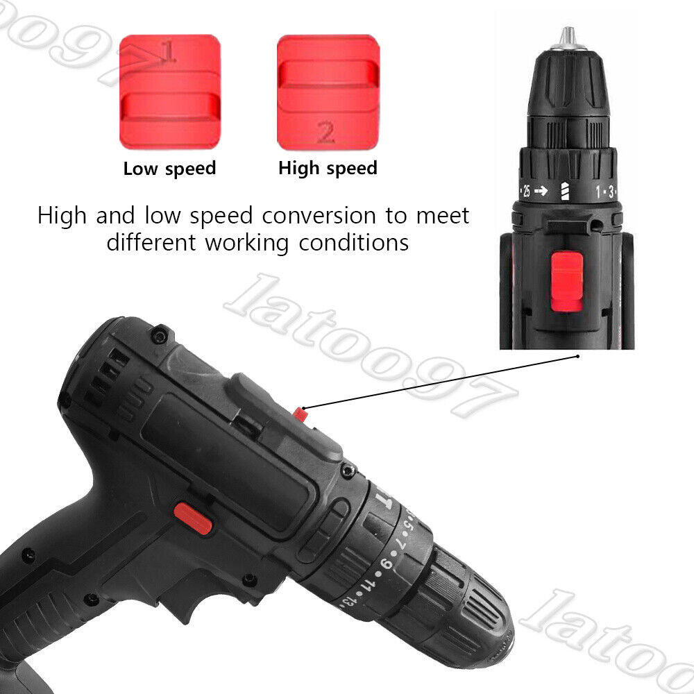 💥SALE💥21V Cordless Hammer Drill Set Electric Impact Driver Screwdriver + 2 Battery FREE SHIPPING