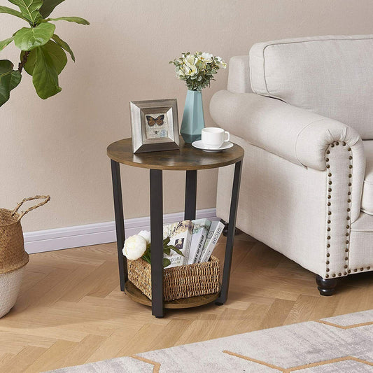 2 Tier Industrial Vintage Coffee Small Round Metal Sofa Side End Table Tray