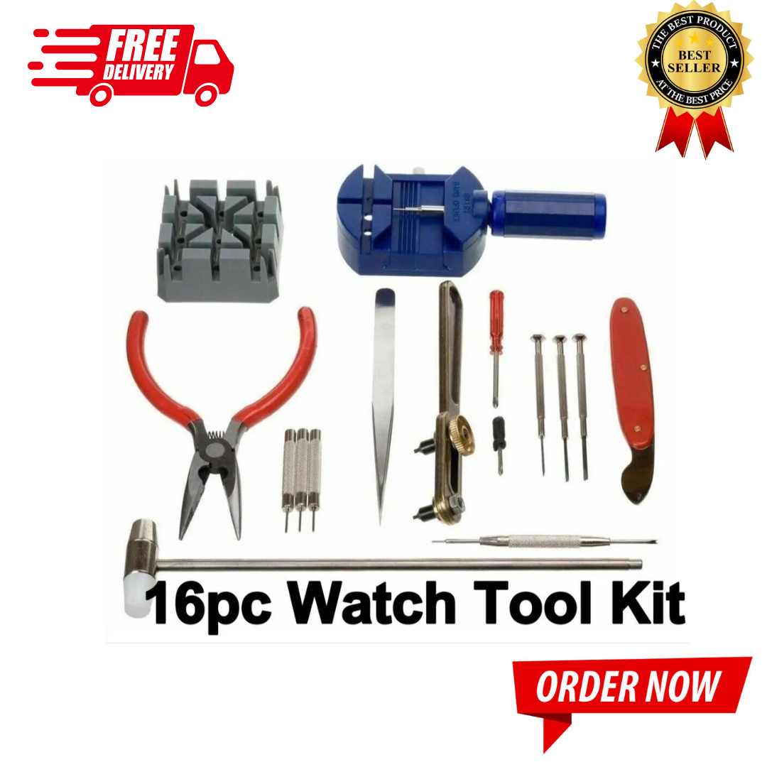 16pcs Watch Repair Set Tool Kit To Fix Battery Wrist Strap Adjust Pin Back Open FREE SHIPPING