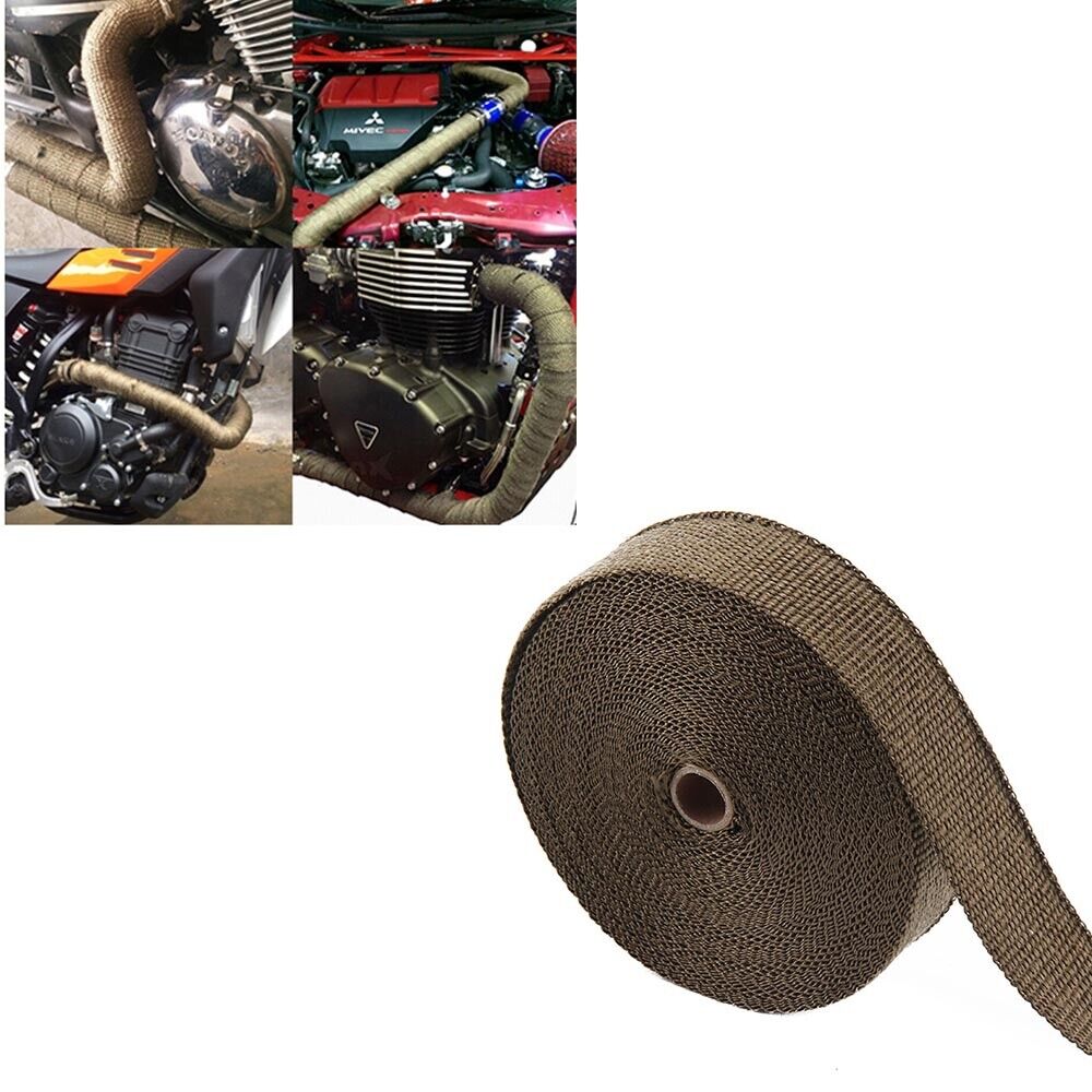 20M TITANIUM EXHAUST HEAT WRAP EXHAUST MANIFOLD GOLD HIGH TEMP INSULATING with 10 zip ties