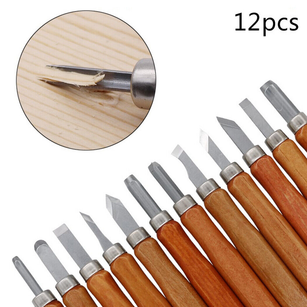 12 Pcs DIY Wood Carving Hand Chisel Tool Set Professional Woodworking Gouges UK