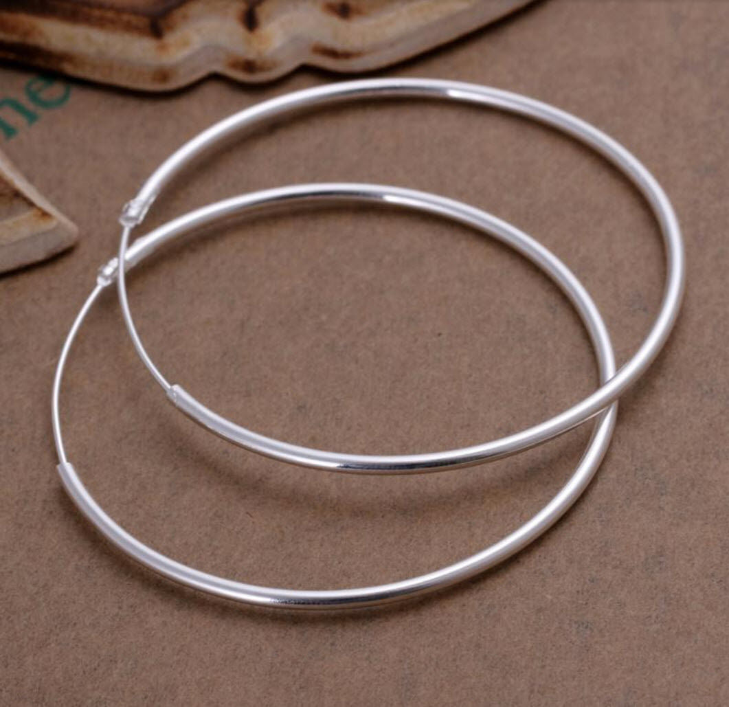925 Sterling Silver Hoop Earrings Large Hooped Sleeper 50mm 5cm Ladies UK FREE SHIPPING