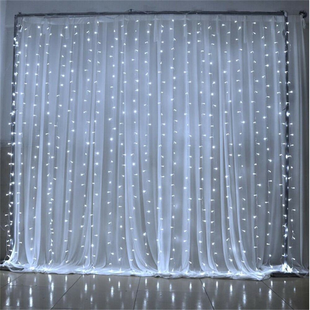 300 LED Curtain Fairy Lights String Indoor/Outdoor Backdrop Wedding Party White