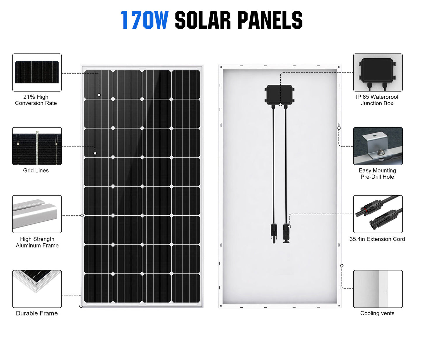 120W Monocrystalline Solar Panel 12V for Off Grid Solar kit RV Caravan
