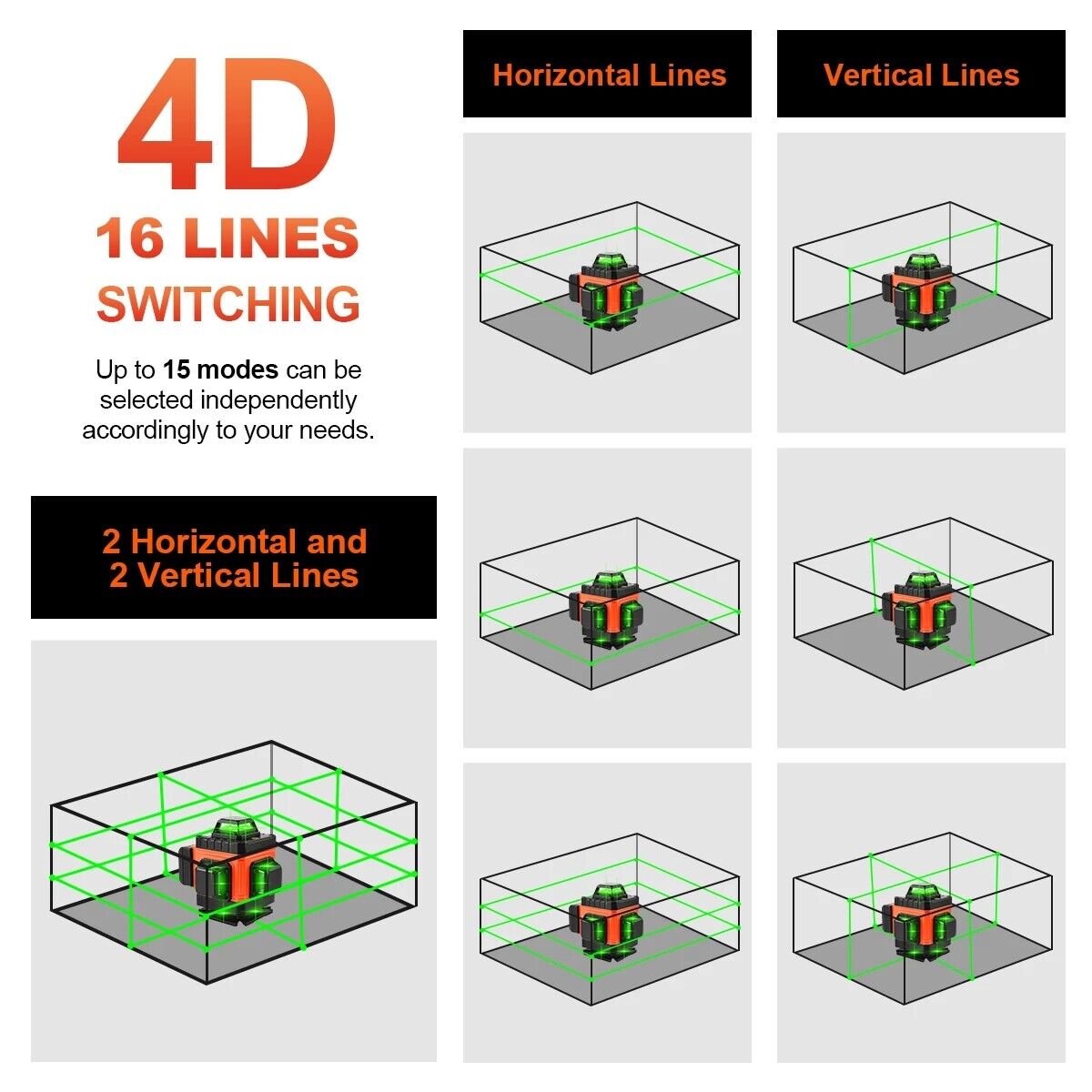 4D 16 Lines Self-Leveling Cross Line Laser Level with LCD Screen