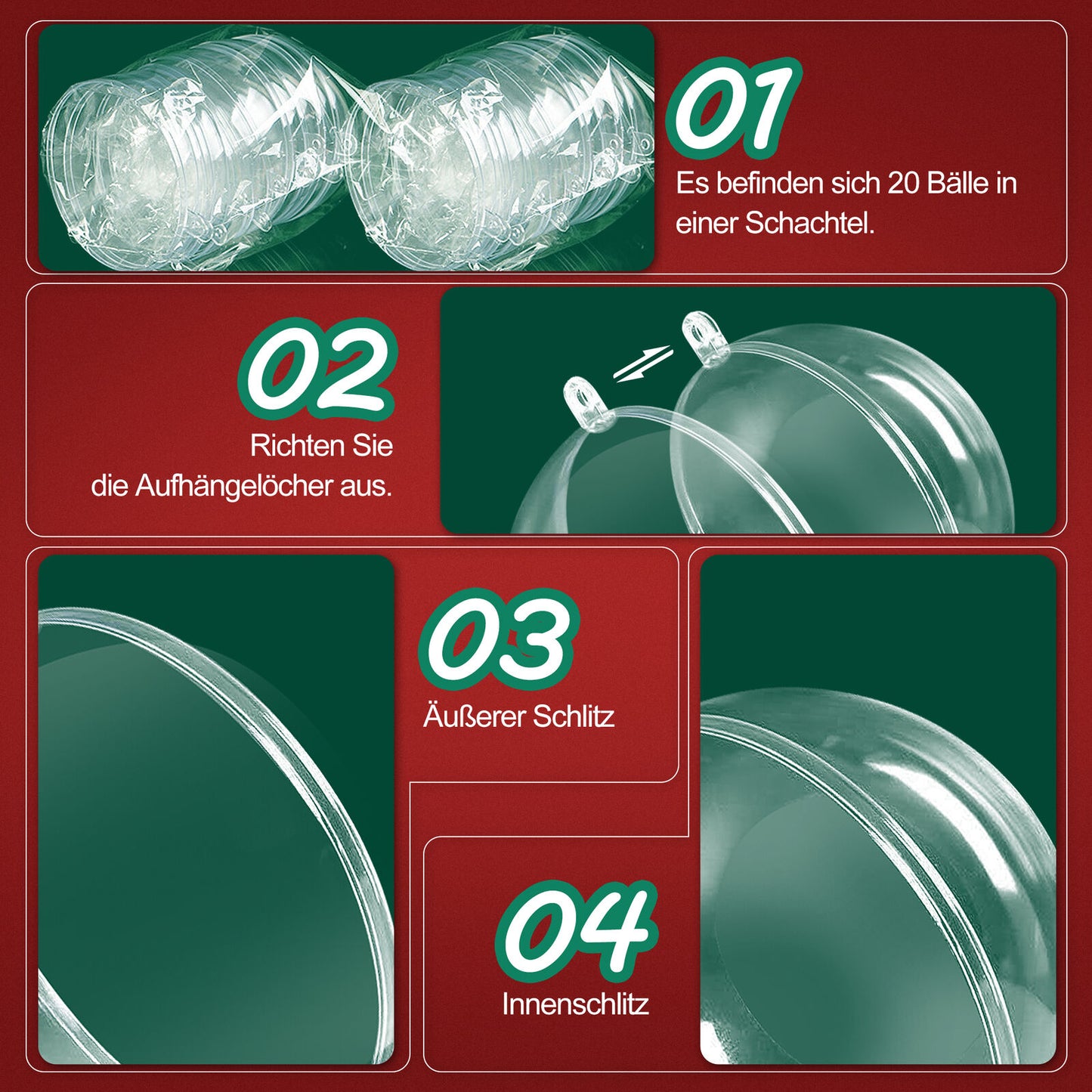 Christmas Balls Baubles Tree Clear Plastic Sphere Fillable Xmas Gift Ornament