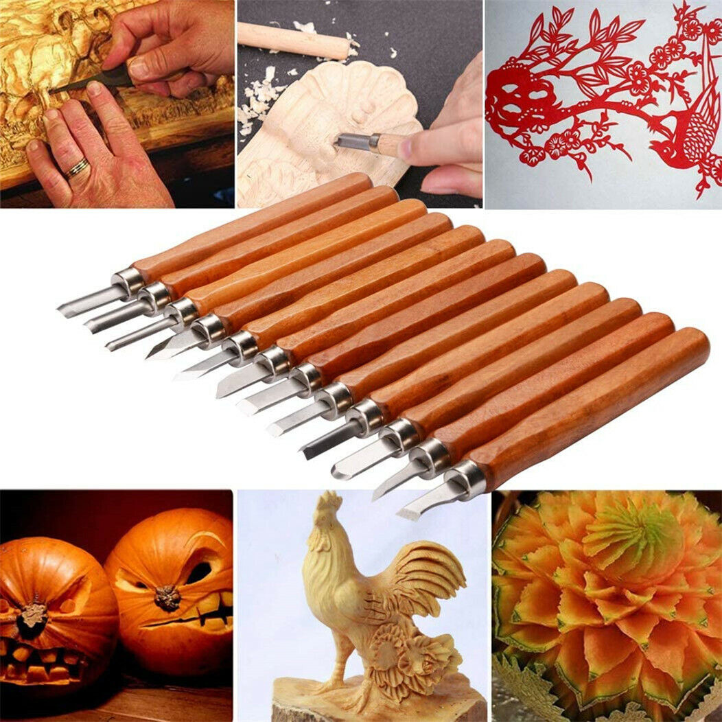 12 Pcs DIY Wood Carving Hand Chisel Tool Set Professional Woodworking Gouges UK