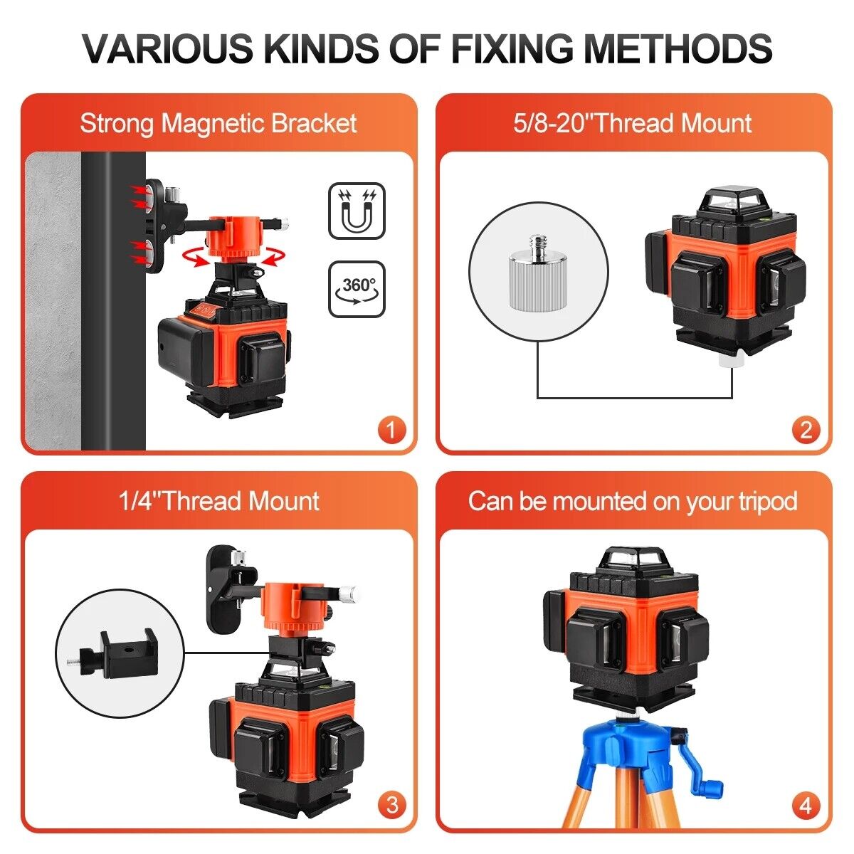 4D 16 Lines Self-Leveling Cross Line Laser Level with LCD Screen