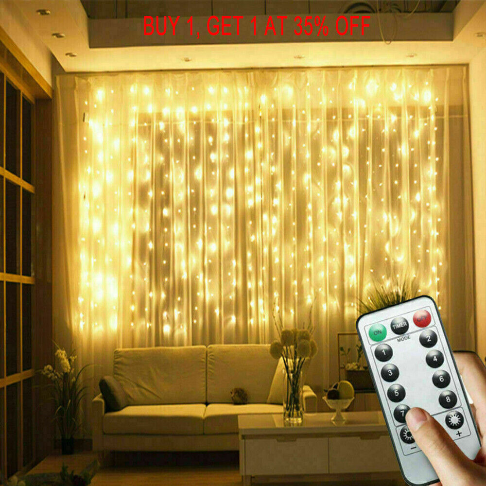 300 LED Curtain Fairy Light String Indoor/Outdoor Backdrop Wedding Xmas Party UK