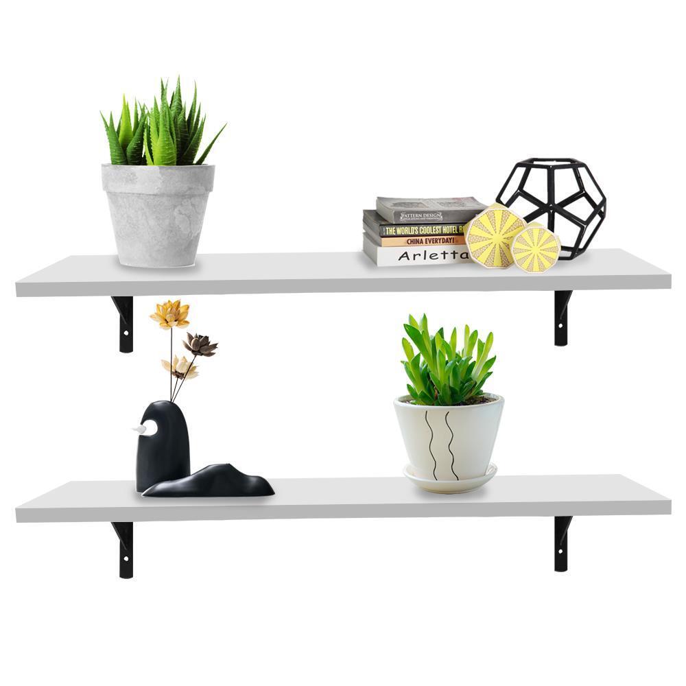 2Pcs Wood Floating Shelf Wall Mounted Hanging Rack Display Storage Shelves White