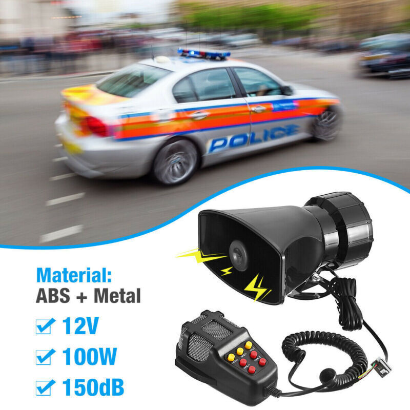 12V 7 Tone Sound Car Police Siren Horn Megaphone With Mic PA Speaker System
