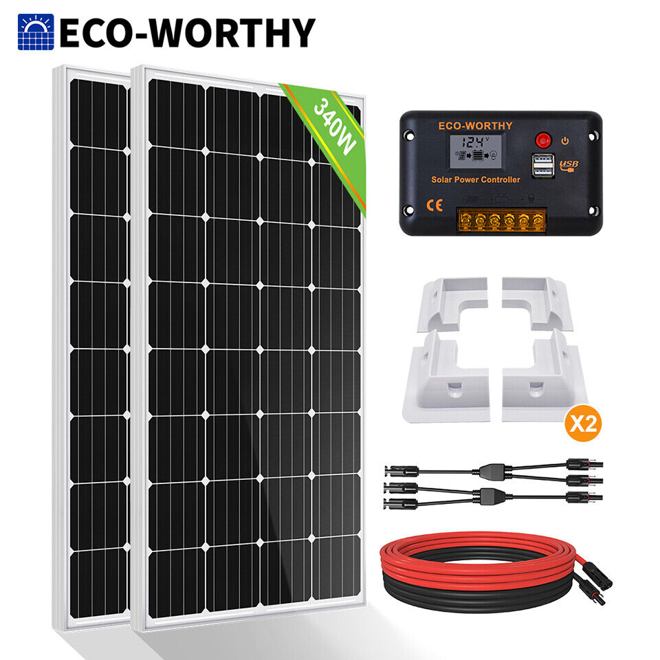 100W 200W 300W Solar Panel Kit with Mounting Brackets for RV Campervan Caravan