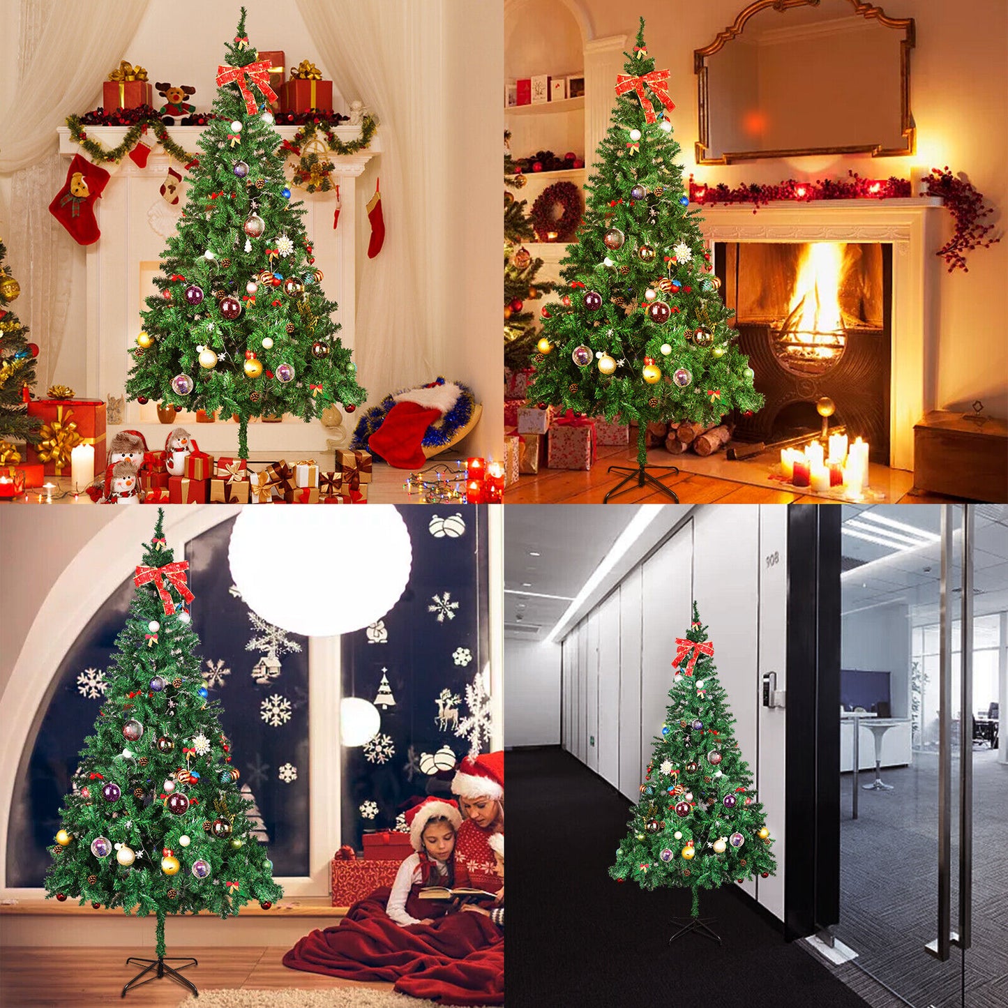 7FT Bushy Christmas Tree Xmas Decorations With 200 LED USB Lights & Stand