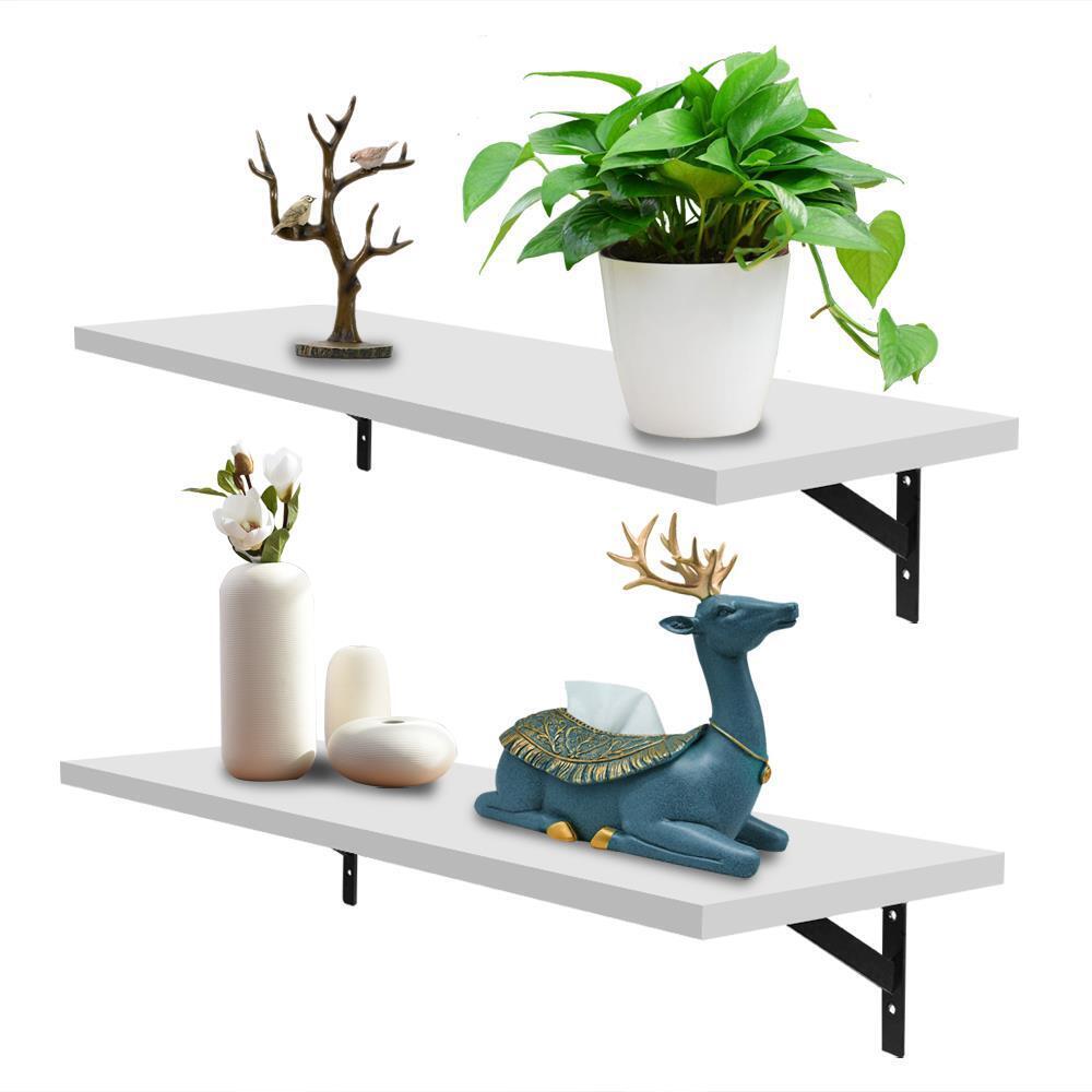 2Pcs Wood Floating Shelf Wall Mounted Hanging Rack Display Storage Shelves White