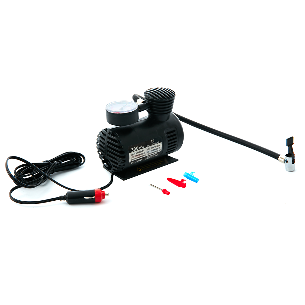 CAR TYRE AIR COMPRESSOR PUMP BIKE CYCLE COMPACT 3M CORD 12V INFLATOR BLACK