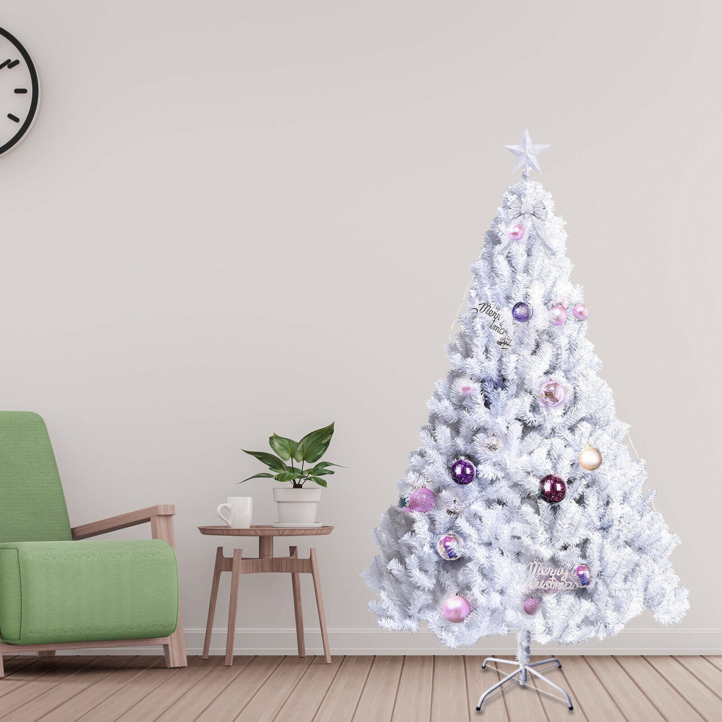 6Ft White Christmas Xmas Tree Bushy Artificial Festive Home Decor w/200LED Light