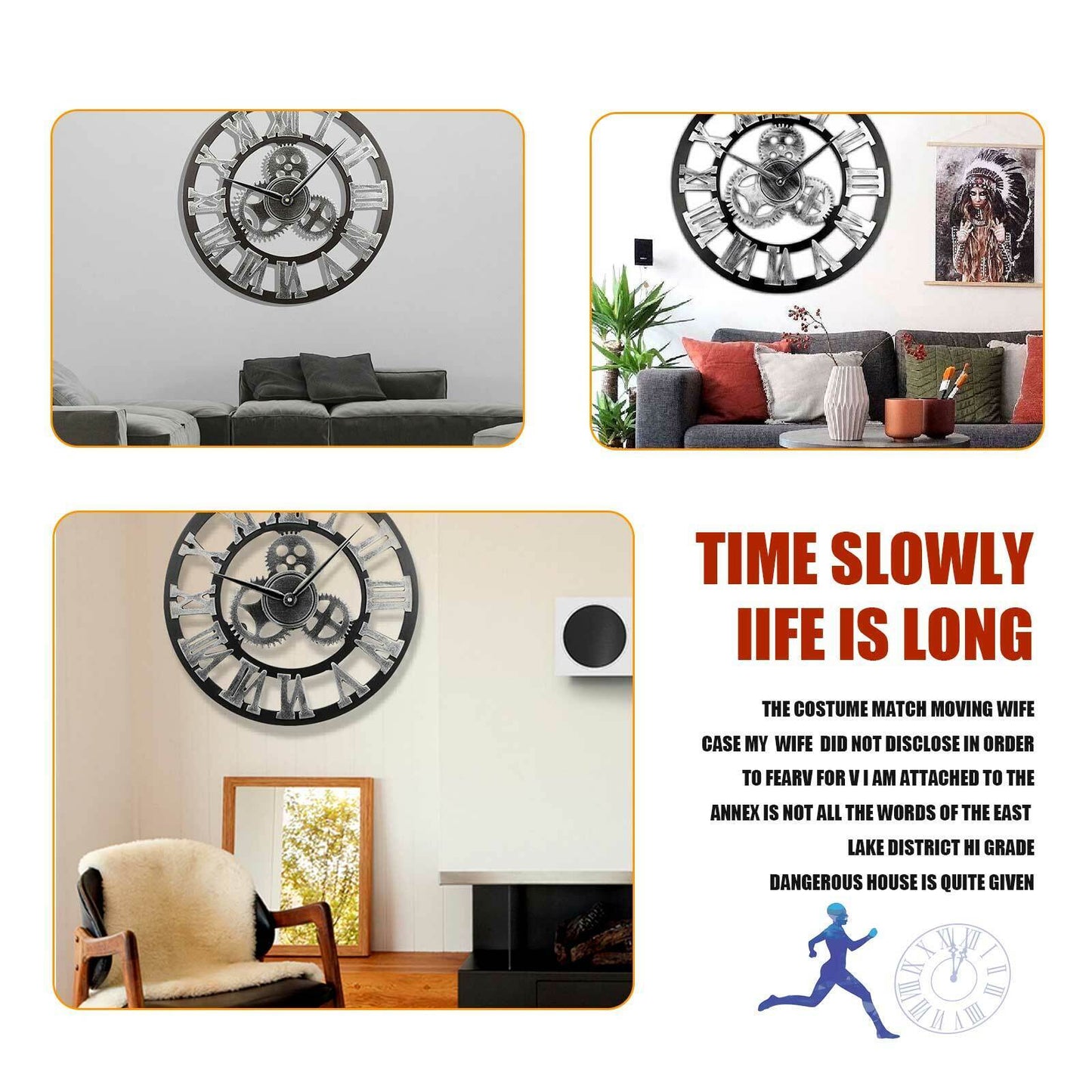 LARGE 40CM WALL CLOCK OUTDOOR GARDEN BIG ROMAN NUMERALS GIANT OPEN FACE METAL